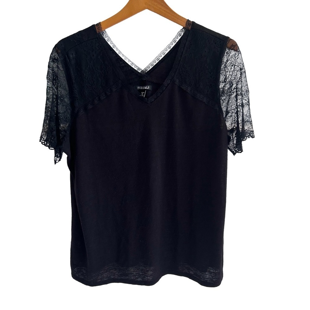Roz & Ali Women’s Pretty Black Lace Short Sleeve Top Size 1X